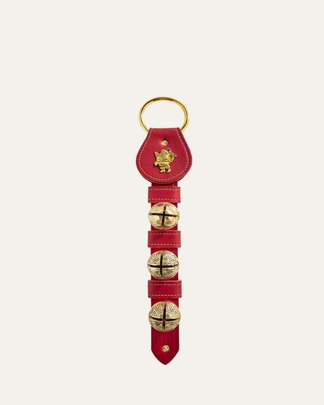 3 Solid Brass Bells Santa Charm, Red